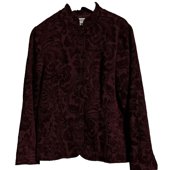 Coldwater Creek Jacket Maroon Red Women Tapestry Button Up Long Sleeve SZ M - Picture 3 of 10